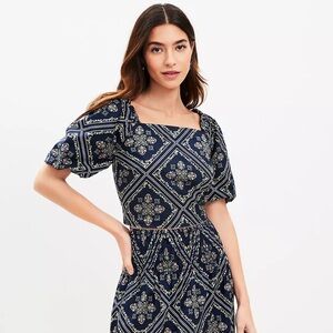 LOFT Floral Patterned Top in Navy and Yellow